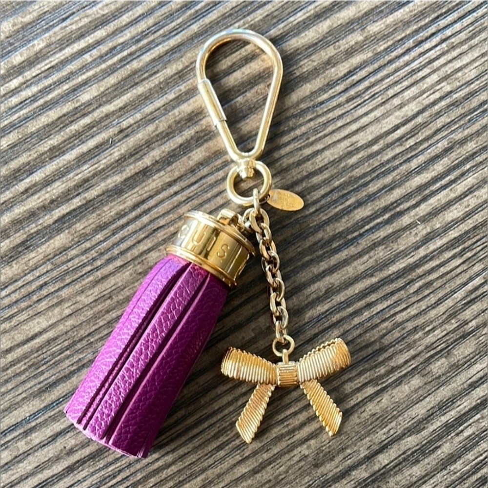 Louis Vuitton Leather Tassel Bag Charm Key Ring with Bow Charm